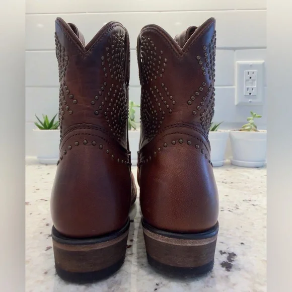 Frye Women’s Size 6 Brown Leather Studded Western Ankle Boots Cowboy - Picture 6 of 12